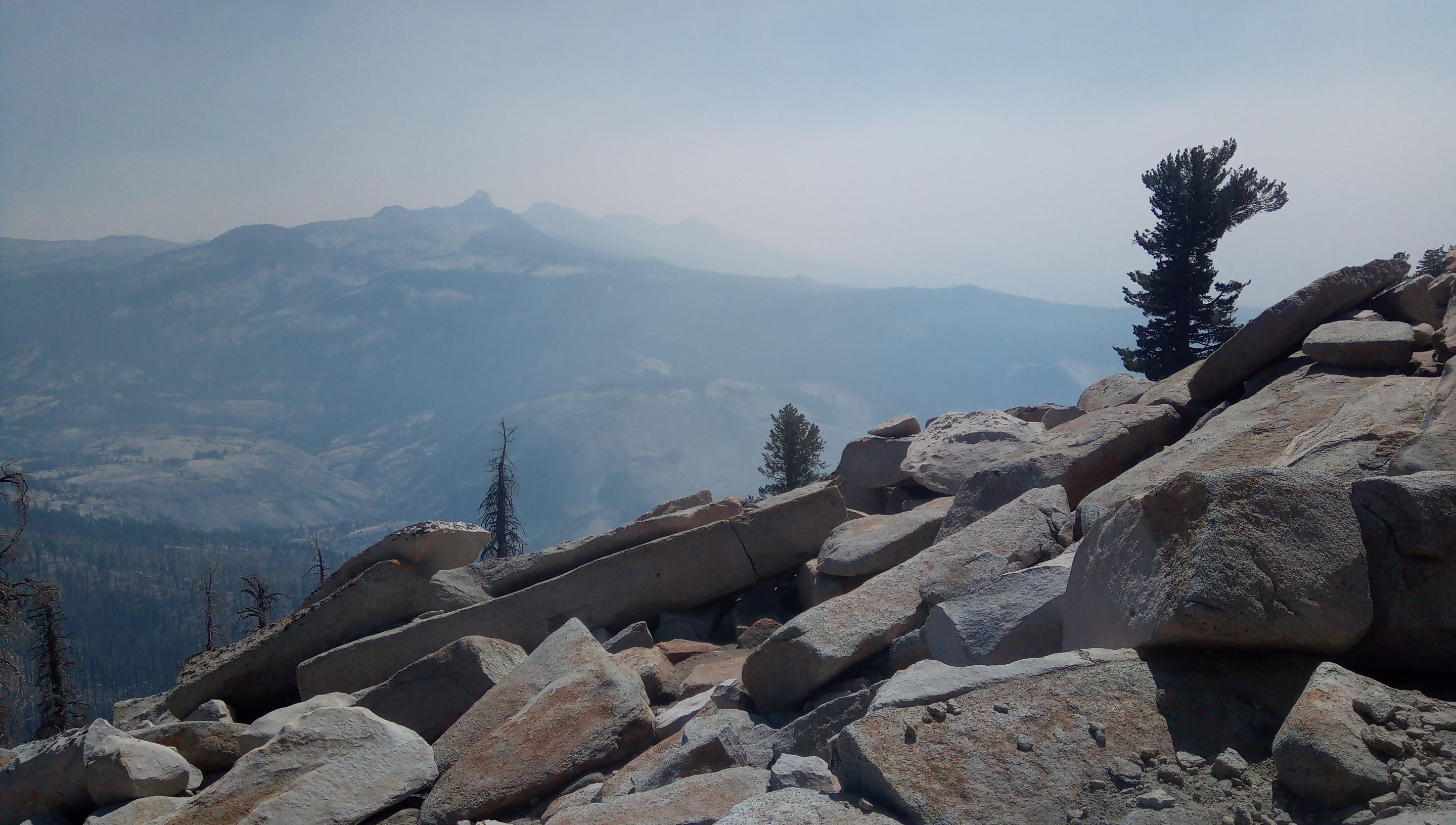 Rock chaos and Mt. Lyell (I believe) in the background