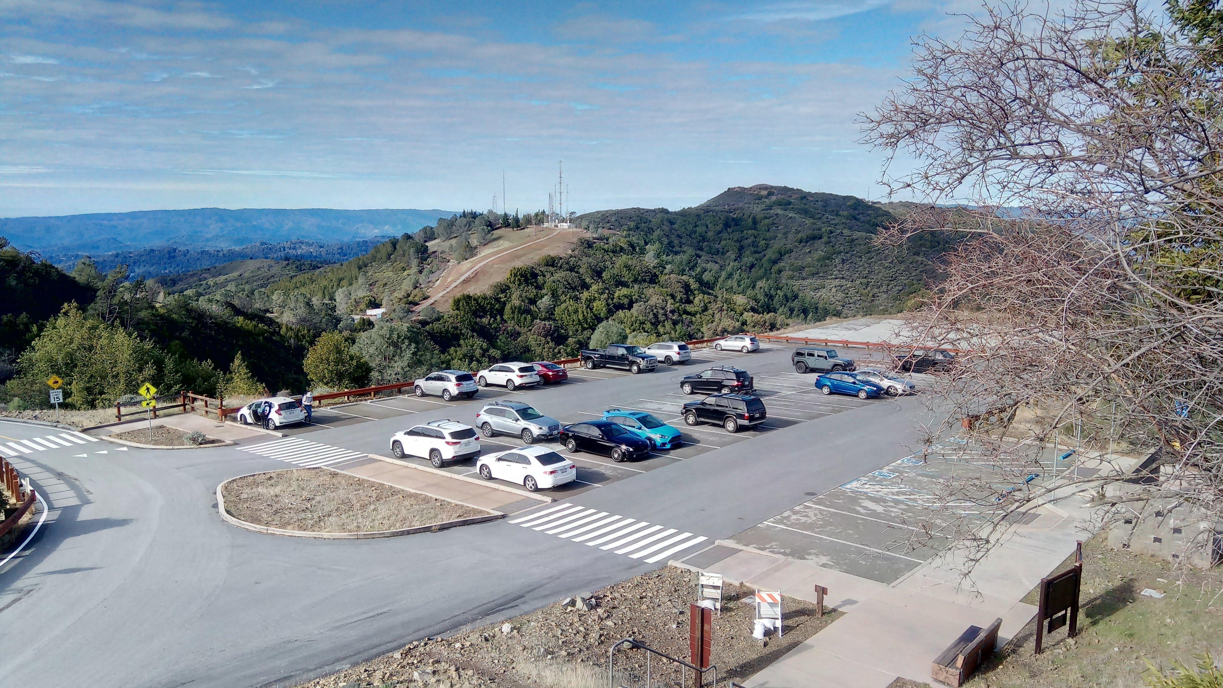 Parking and the antenna farm on the second peak