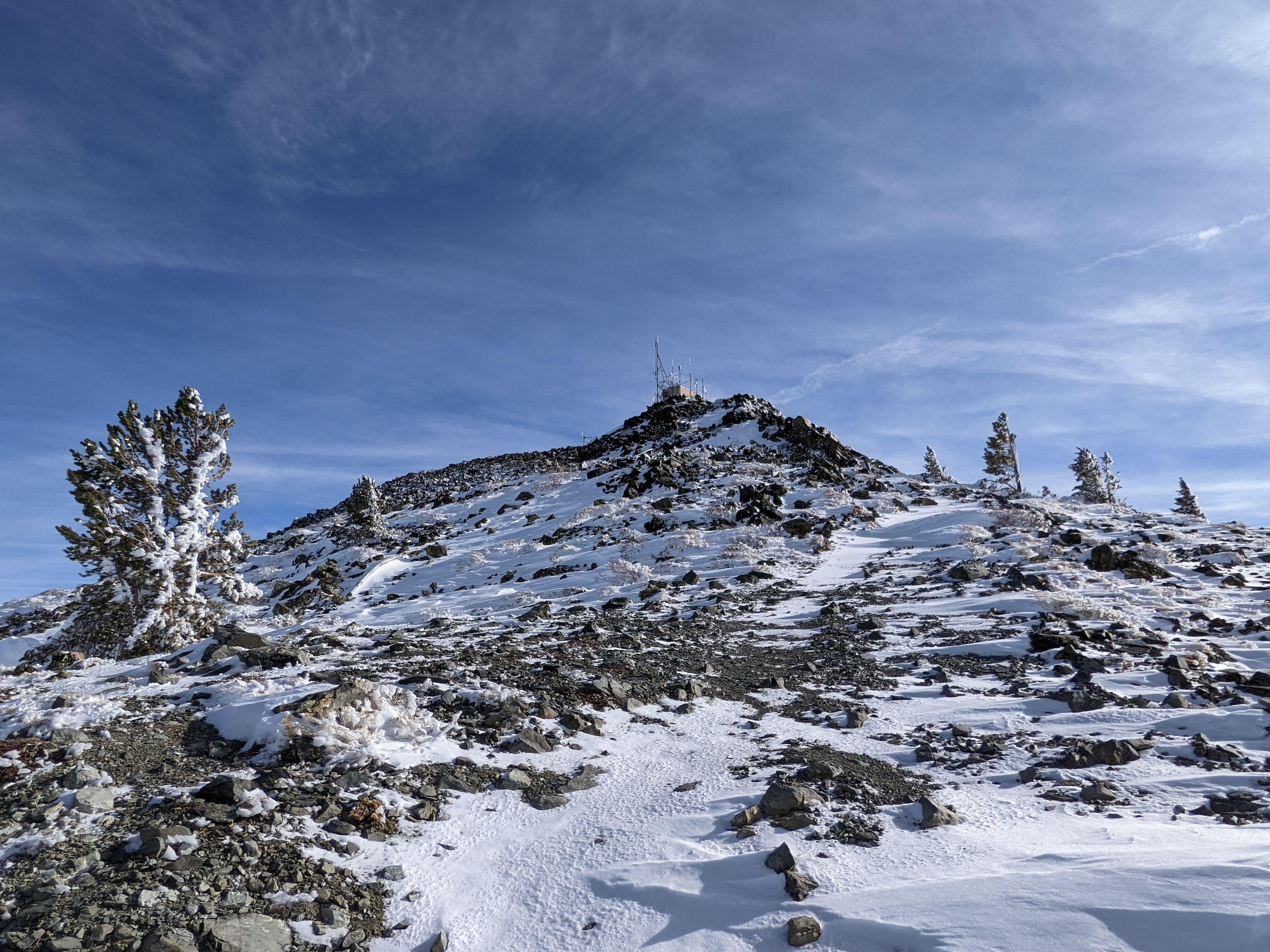 Antenna shack on the summit - and a wee bit of scramble to get there