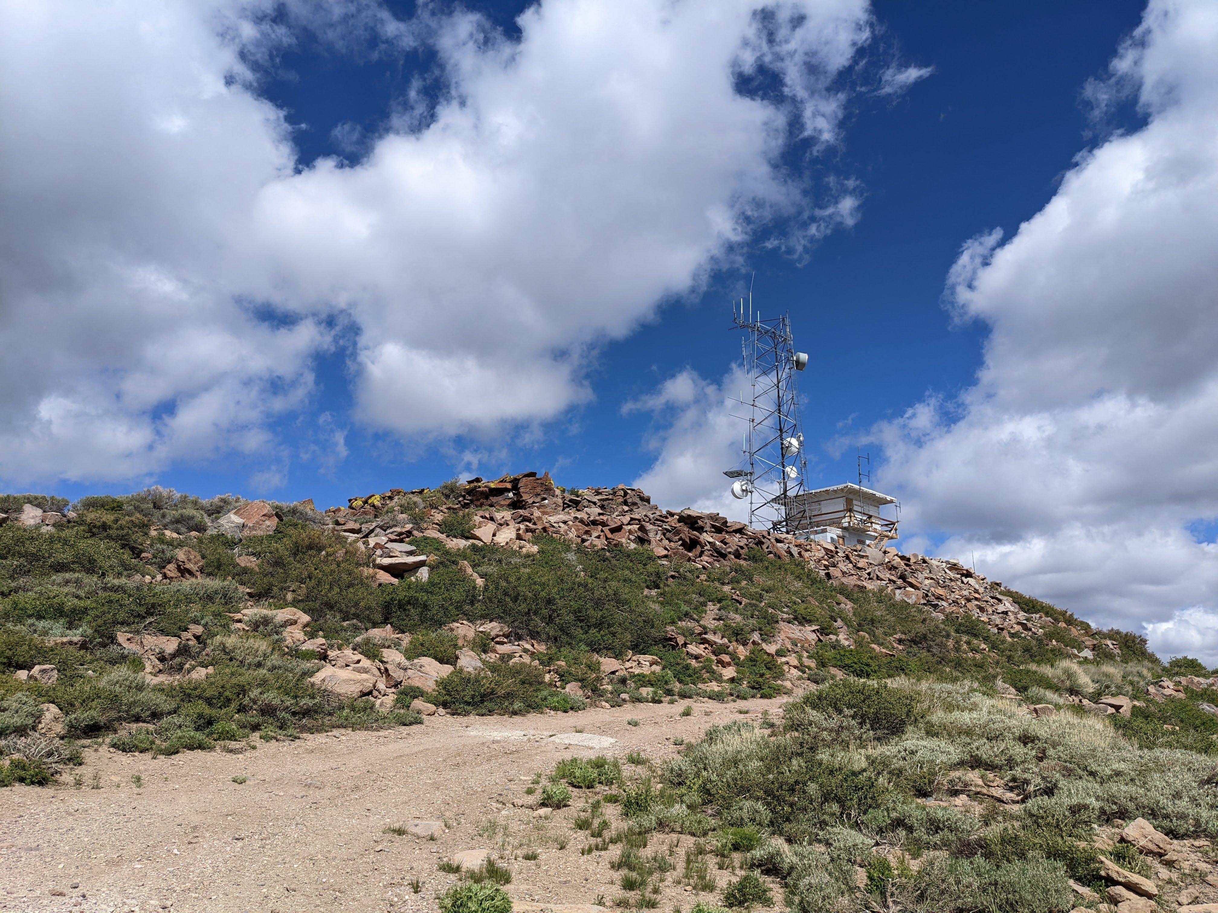 Summit - an antenna tower and a derelict fire lookout