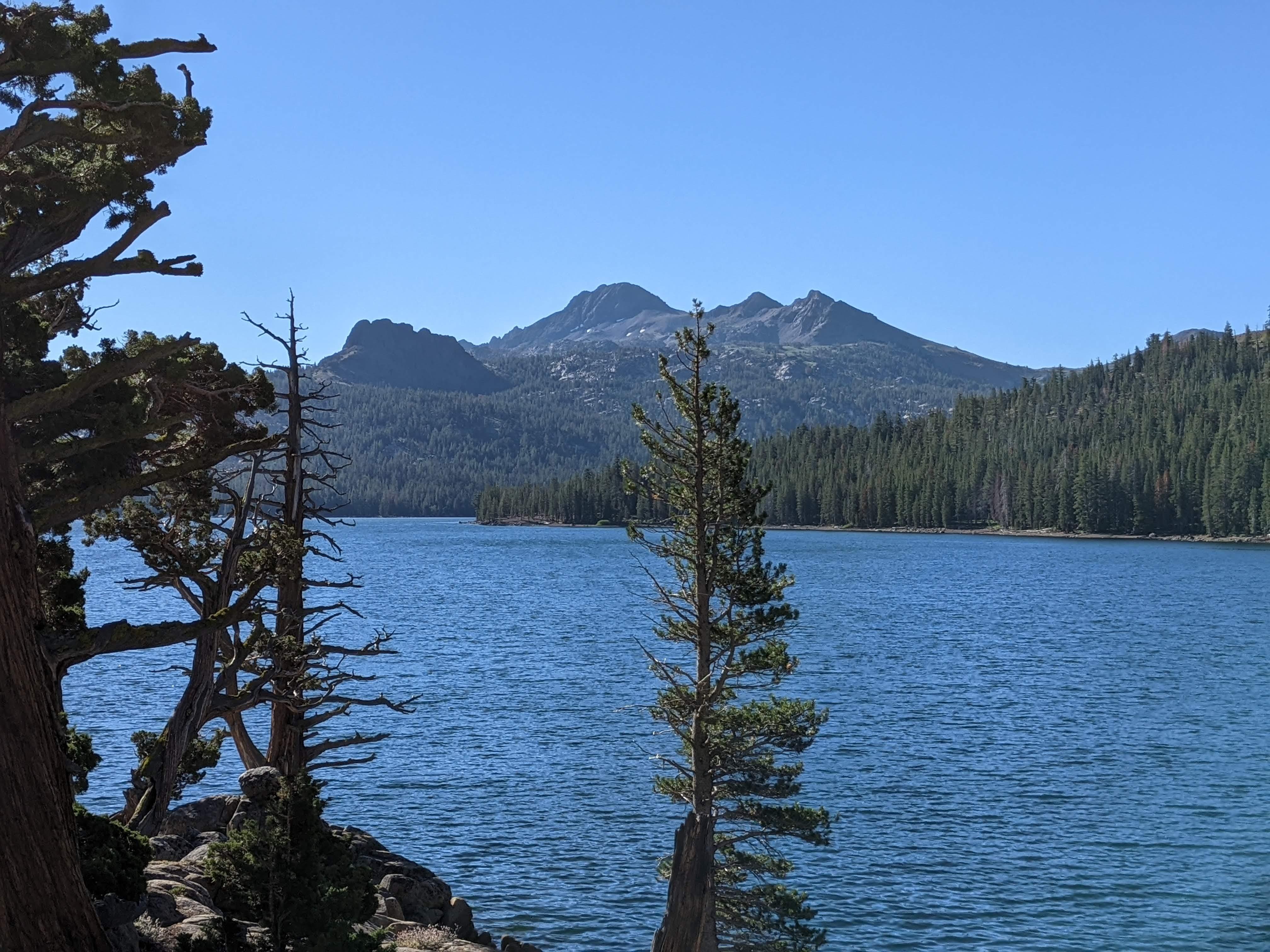 Black Butte and Round top as seen from the shore of Caples lake