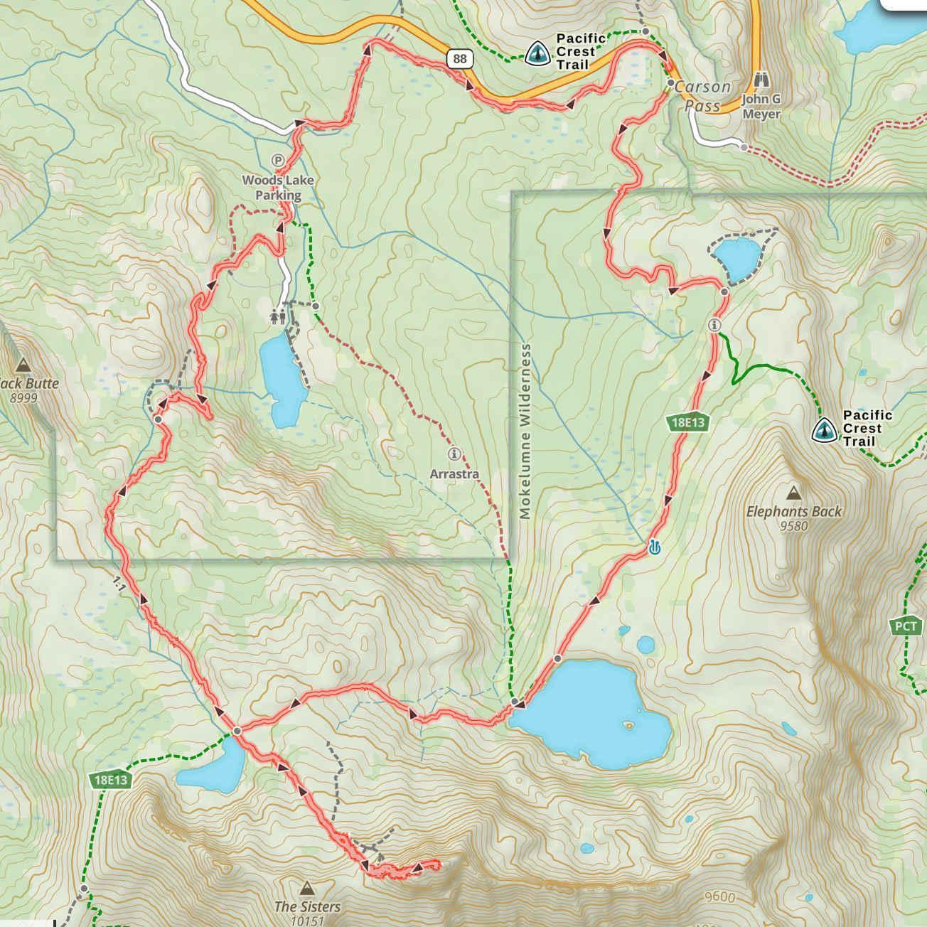 Hike map - did it clockwise starting fromthe Carson Pass parking lot