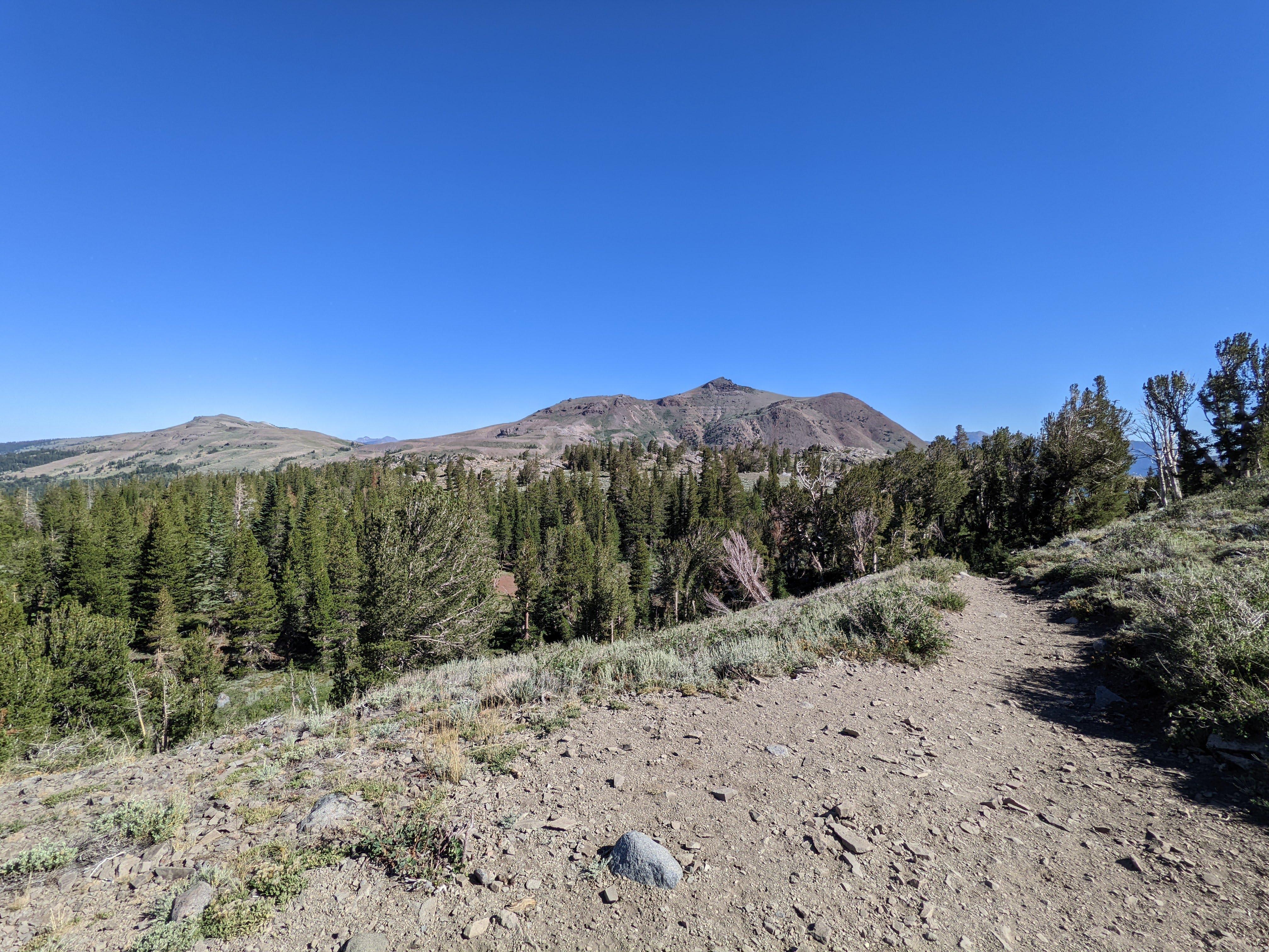 Red Lake Peak catches an eye in the northern part of panorama