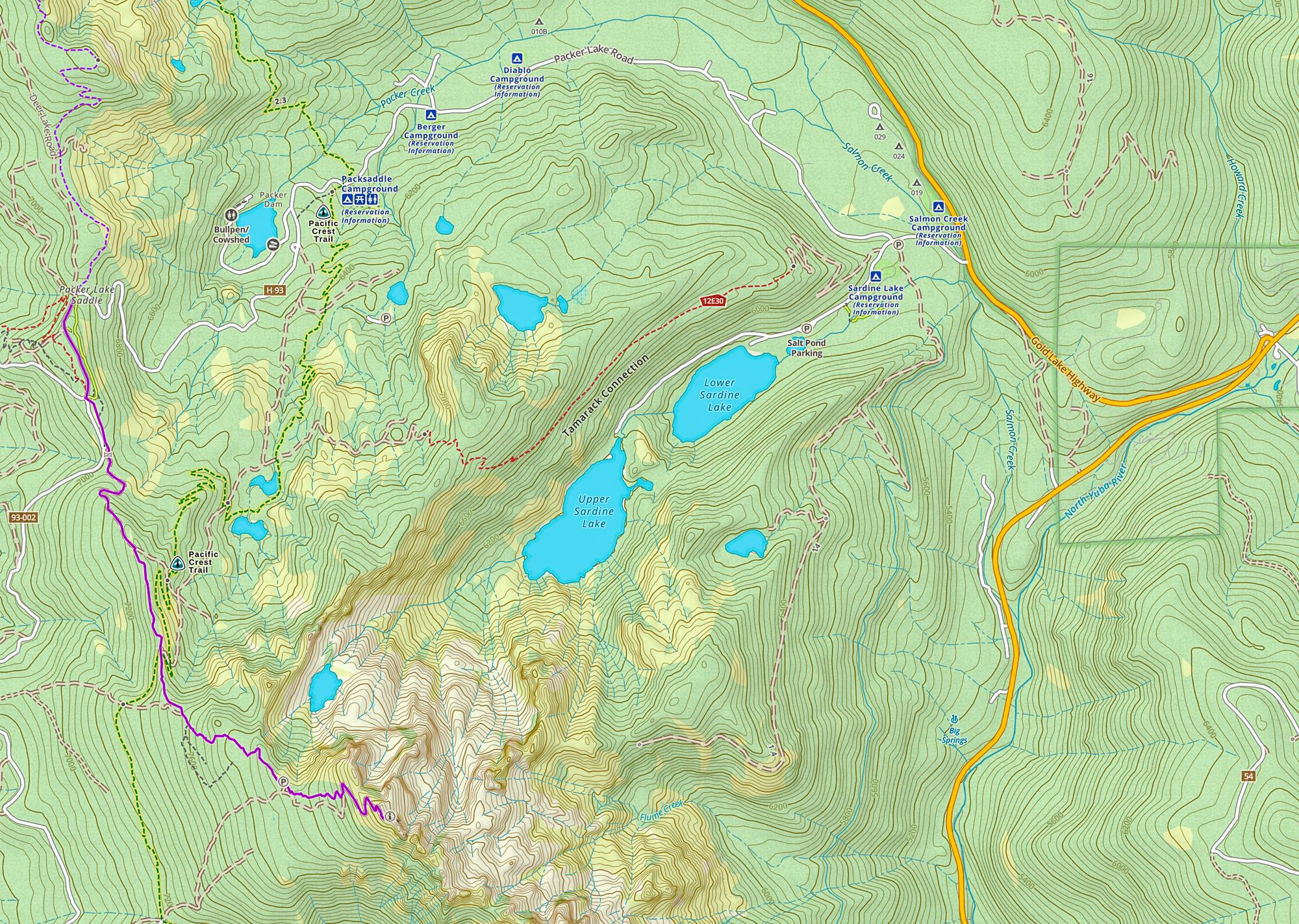 Map of the North Sierra Buttes lookout trail