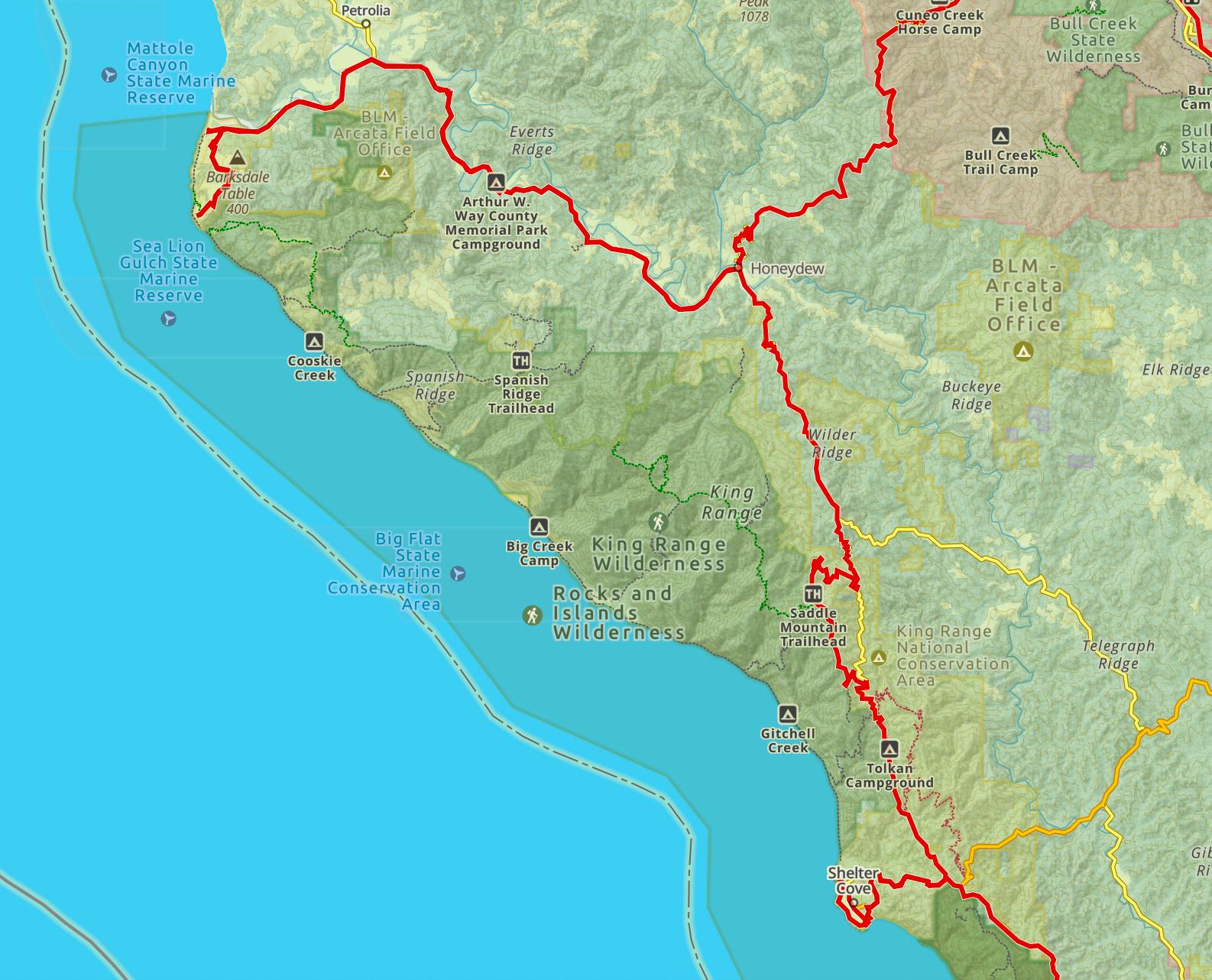 Lost coast 4x4 trail map north